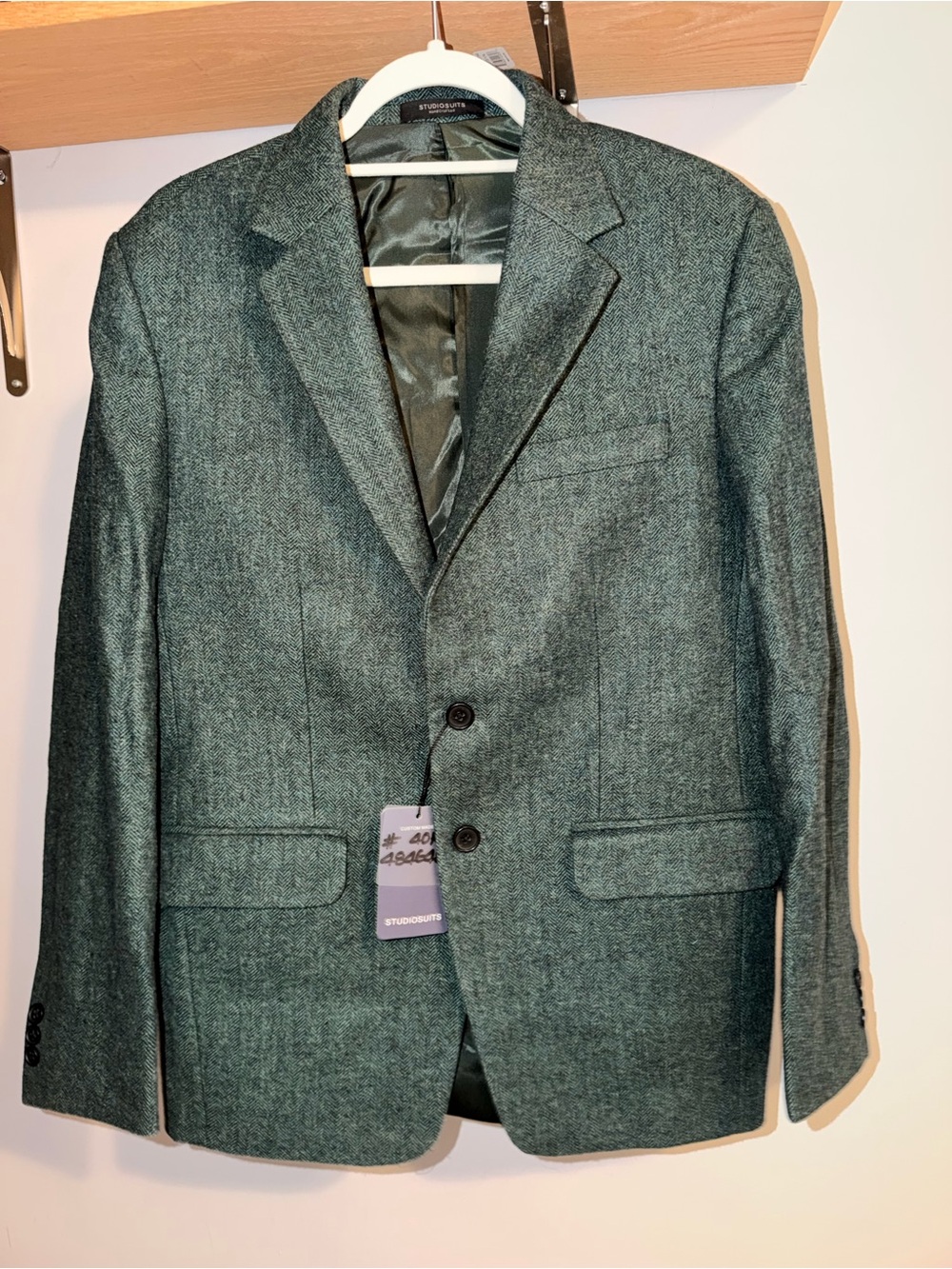 Men's Green Herringbone Tailored Wool-Blend suit
